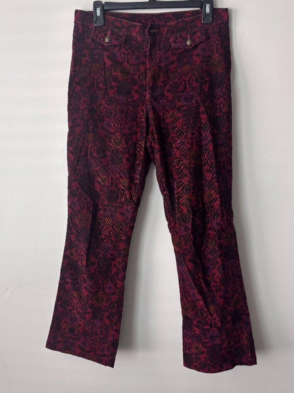 Free People Corduroy Pants Sz 6 Burgundy Cropped Flare Boho Floral Whimsy Goth